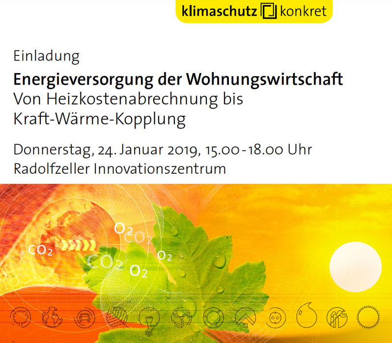 Klimaschutz Konkret Flyer für Veranstaltung "Energieversorgung der Wohnungswirtschaft"